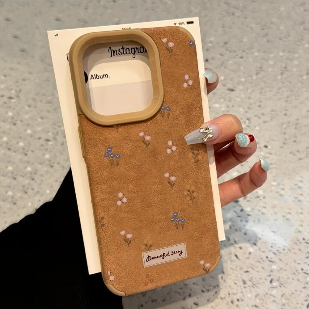 Nature-Inspired Leather iPhone Case with Floral Pattern