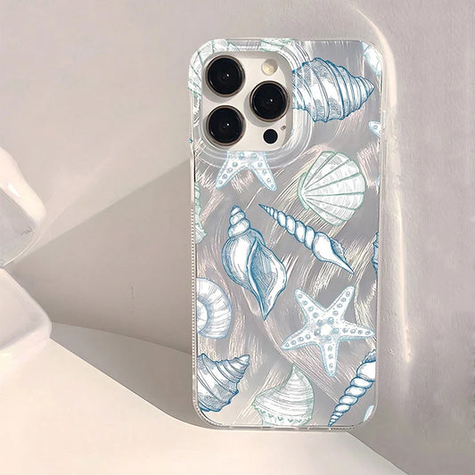 Seashell and Starfish Pattern Feather iPhone Case