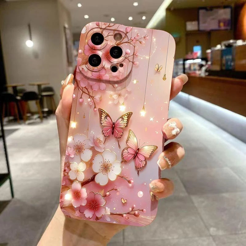 Aesthetic Butterfly Flower Matte Protective iPhone Cover