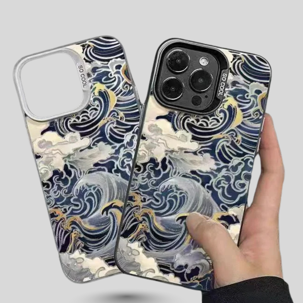 Electroplated Japanese Waves Shockproof Hard iPhone Case