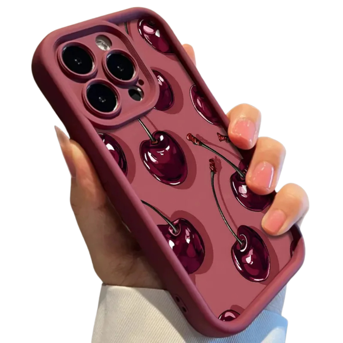 Funda de silicona para iPhone con estampado de cerezas a prueba de golpes