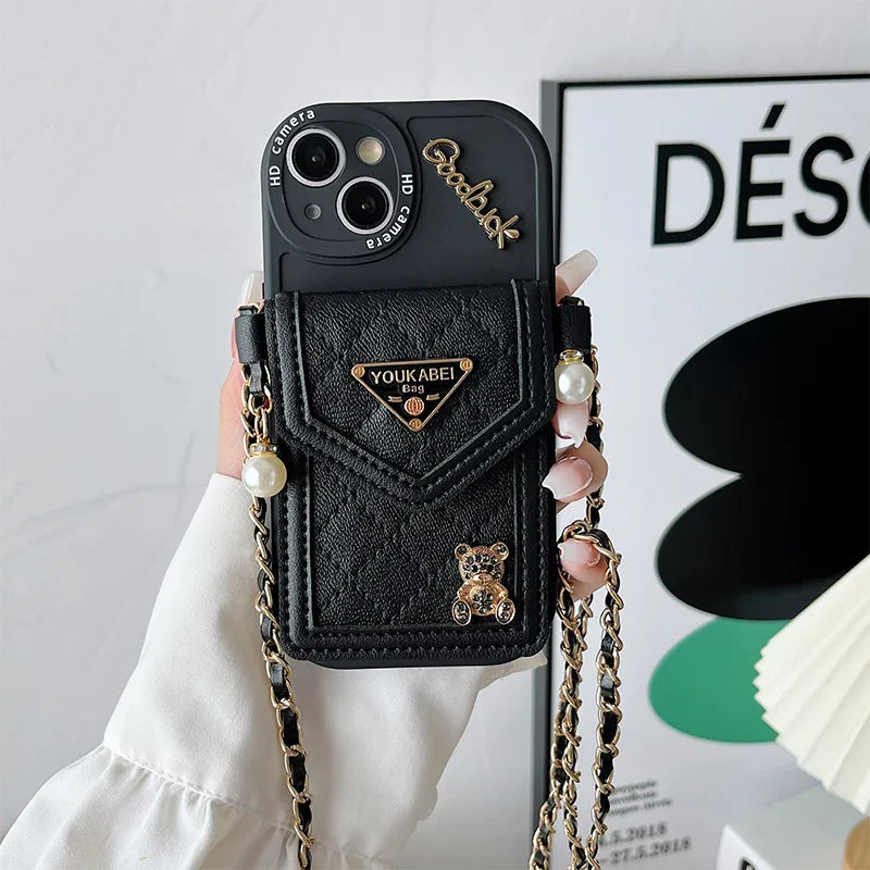 Bling Diamond Bear Crossbody iPhone Case with Strap