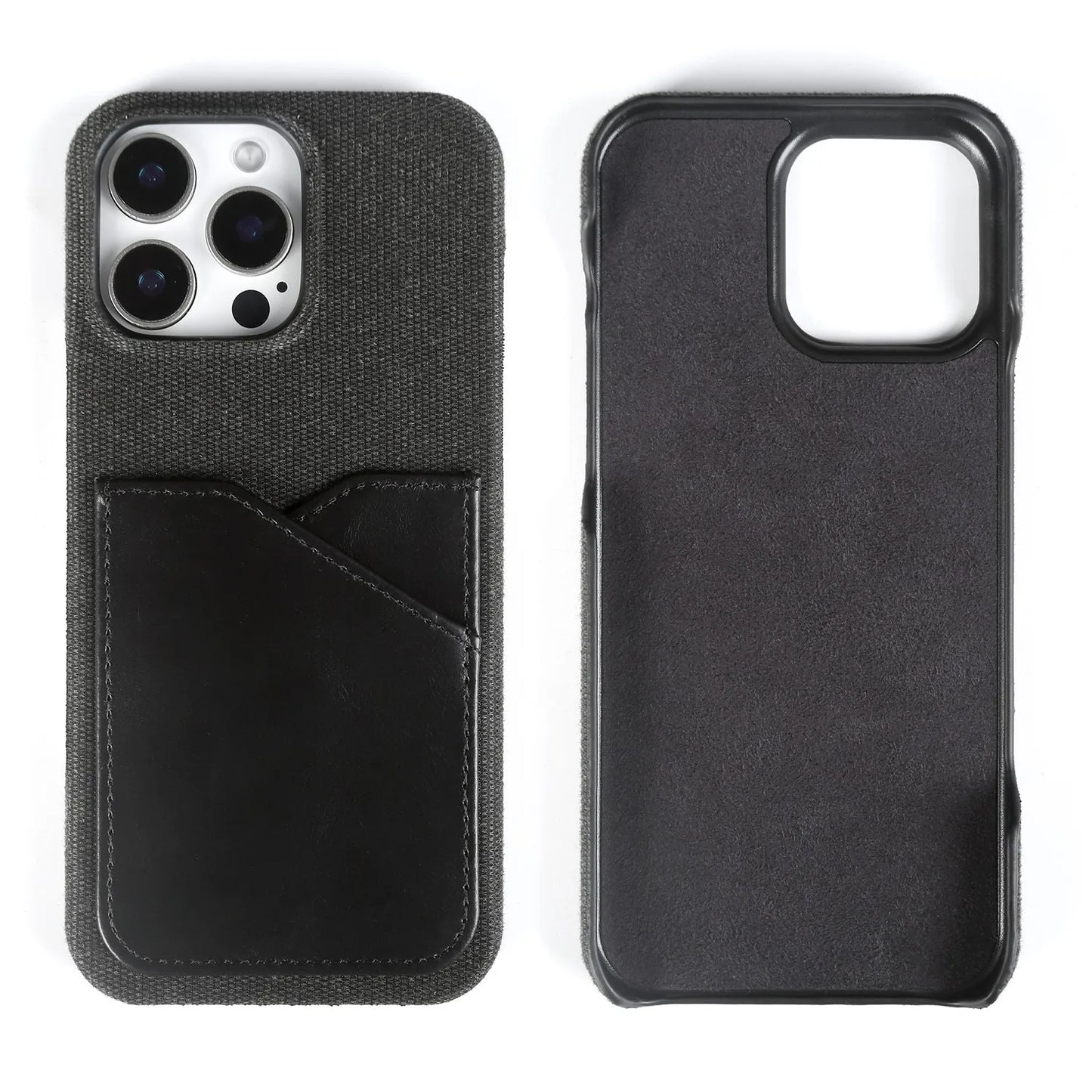 Funda vintage de cuero y tela para iPhone con ranura para tarjetas