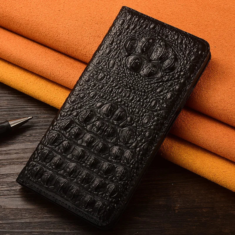 Funda tipo cartera para iPhone de piel de cocodrilo de primera calidad