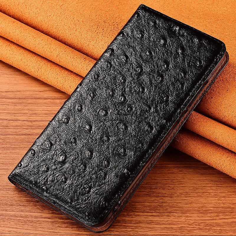 Genuine Leather Ostrich Texture Flip iPhone Cover