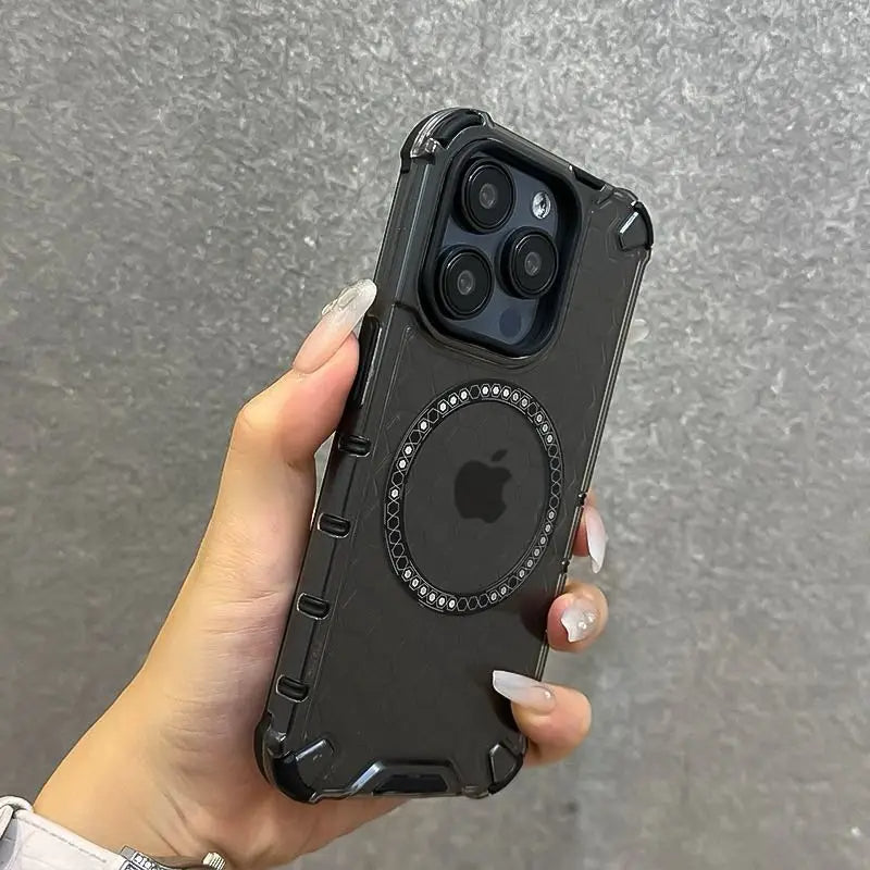 Funda para iPhone con carga inalámbrica y ventilación tipo panal