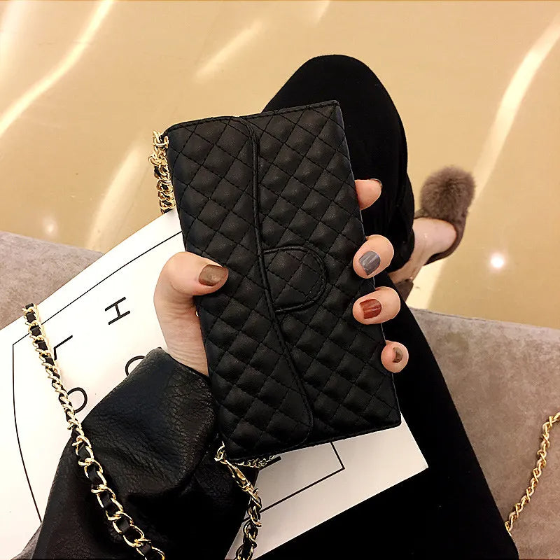 Lambskin Leather Crossbody Wallet Case for iPhone