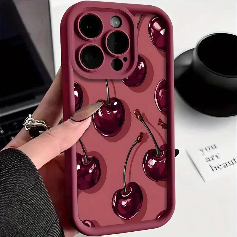 Funda de silicona para iPhone con estampado de cerezas a prueba de golpes