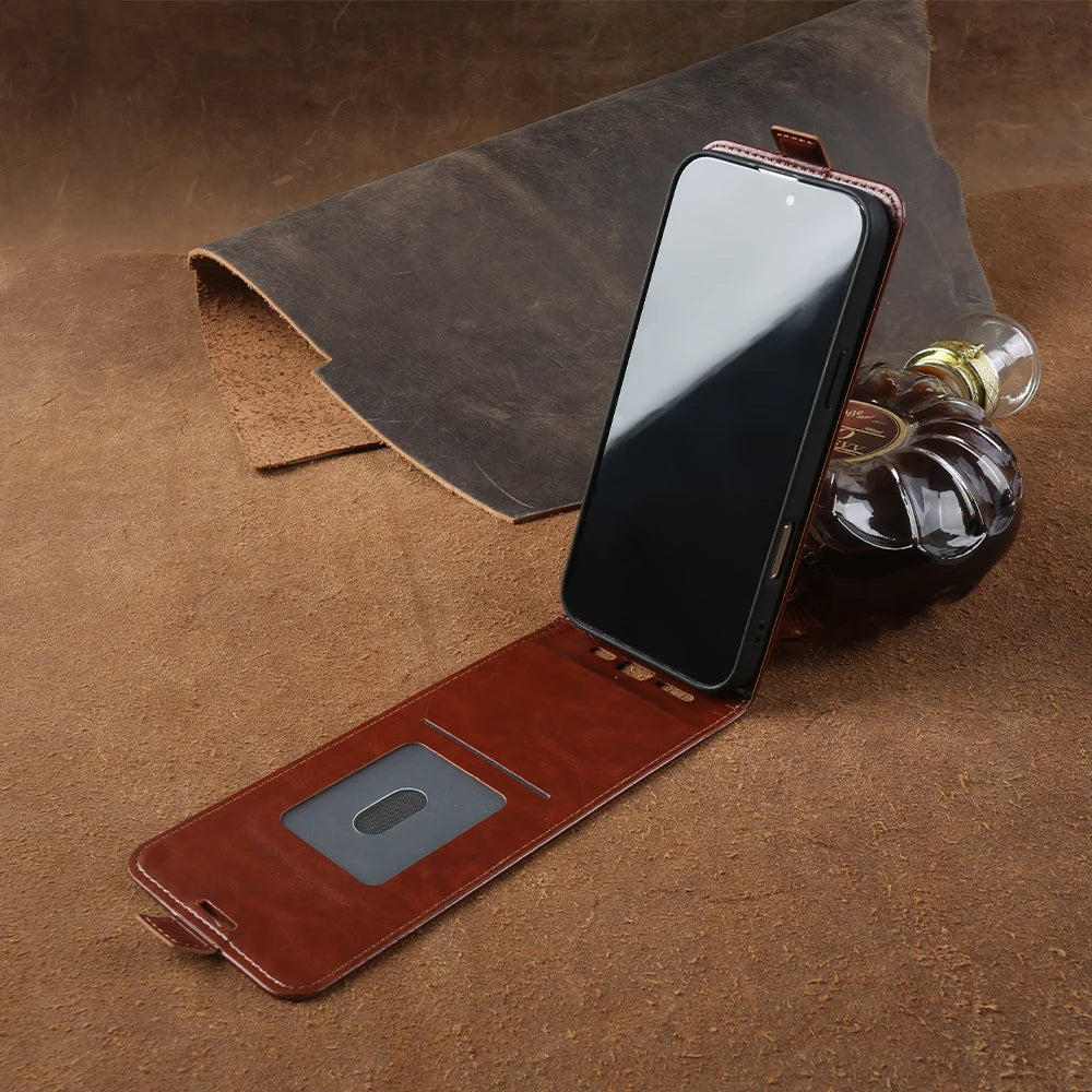 Full-Body Leather Flip iPhone Case with Card Slots