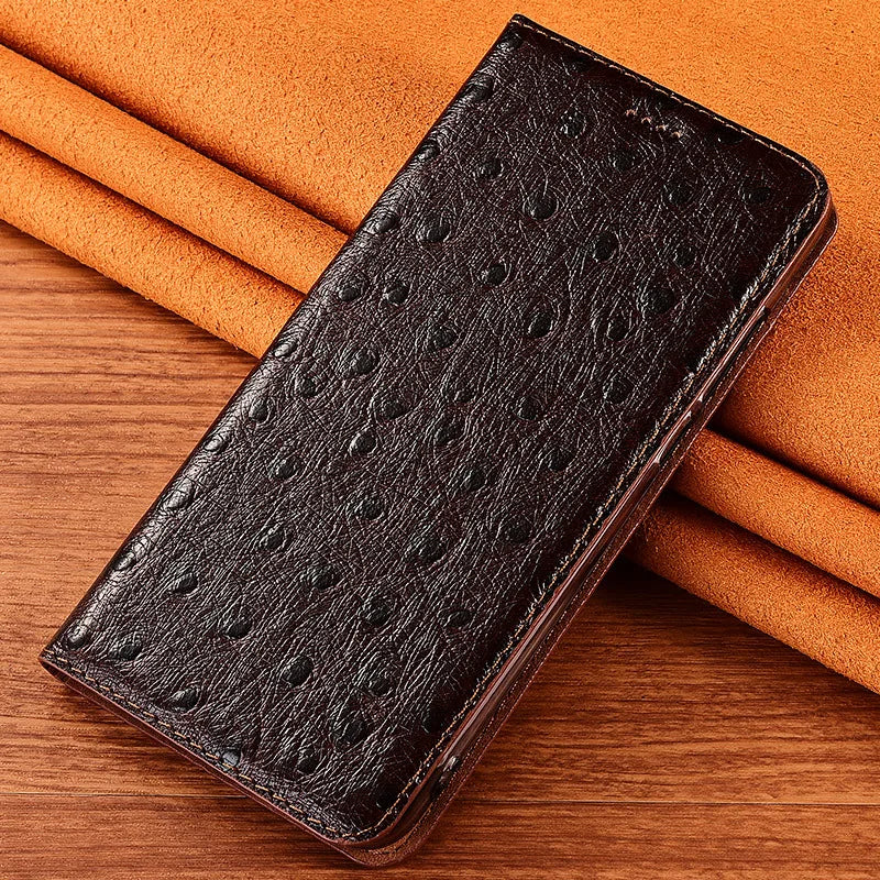 Genuine Leather Ostrich Texture Flip iPhone Cover