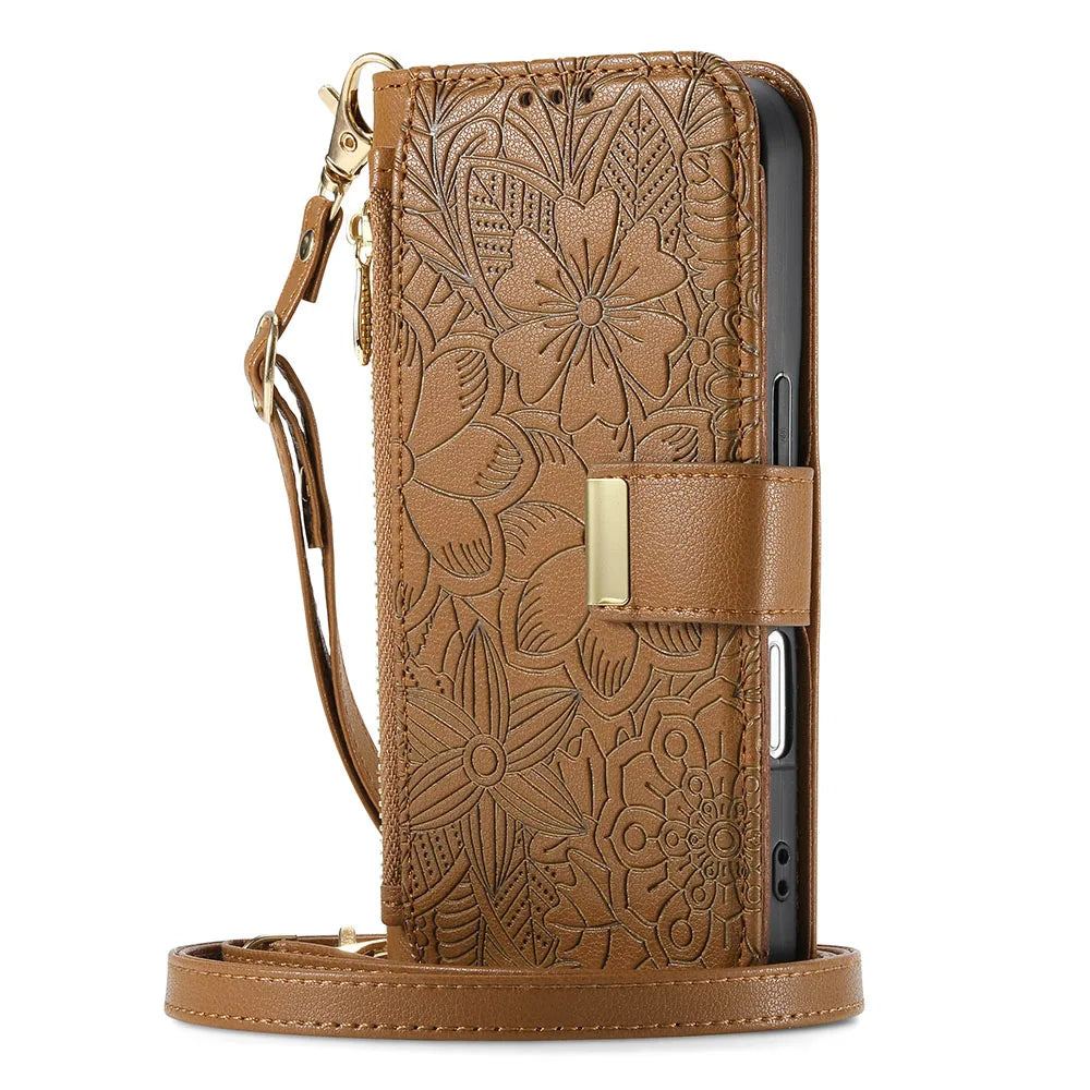 Luxury iPhone Flip Wallet Case with Strap and Pocket
