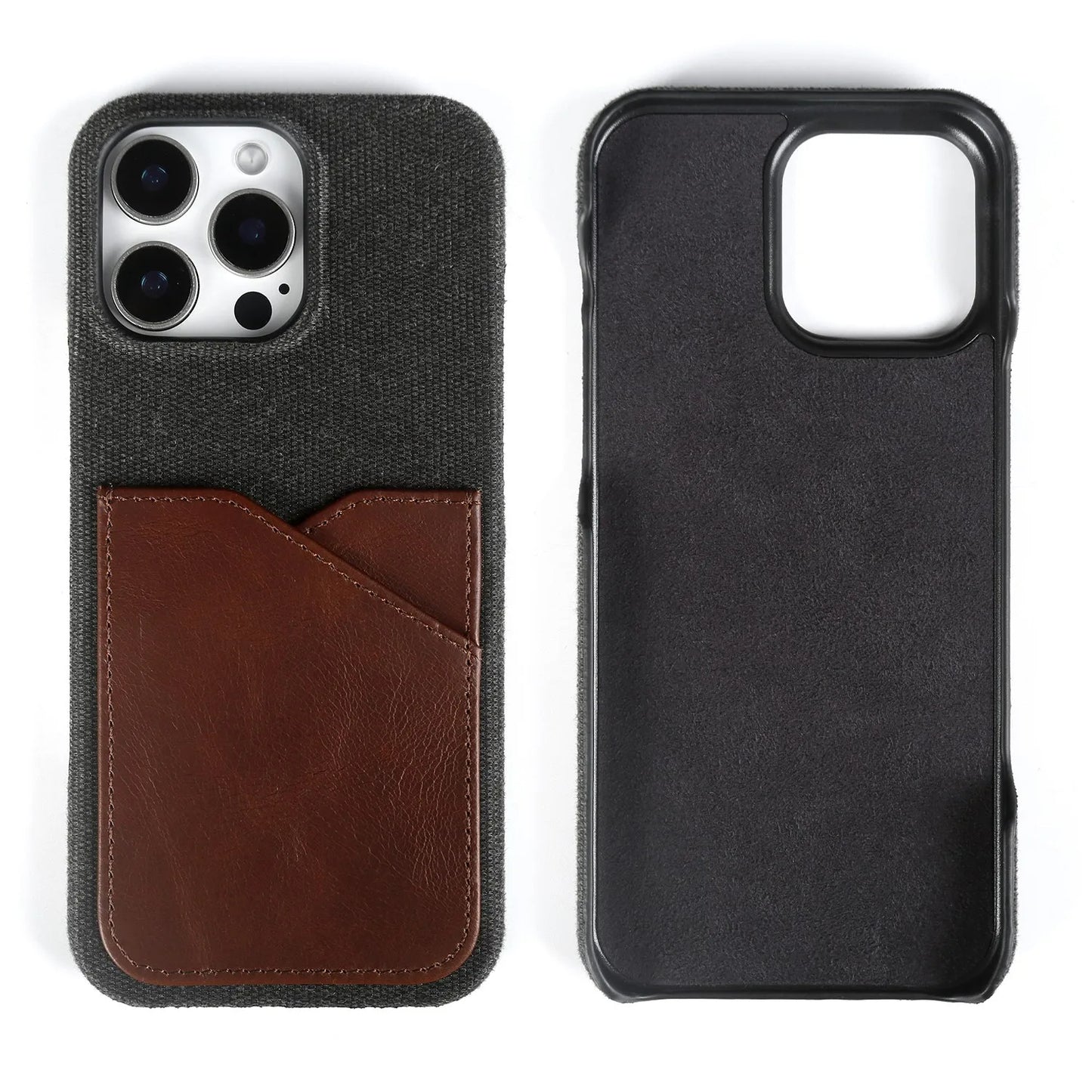 Funda vintage de cuero y tela para iPhone con ranura para tarjetas