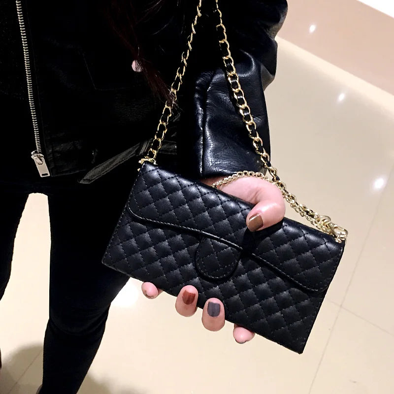 Lambskin Leather Crossbody Wallet Case for iPhone