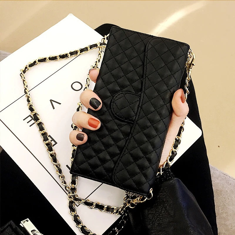 Lambskin Leather Crossbody Wallet Case for iPhone