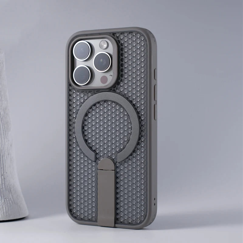 Funda MagSafe para iPhone con soporte y refrigeración en forma de panal