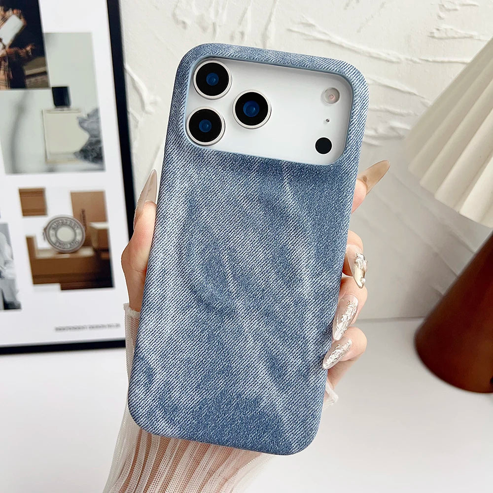 Elegant Denim Leather iPhone Case with MagSafe