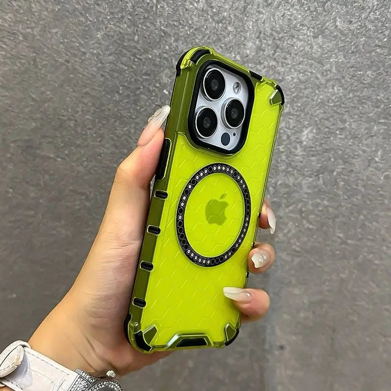 Funda para iPhone con carga inalámbrica y ventilación tipo panal