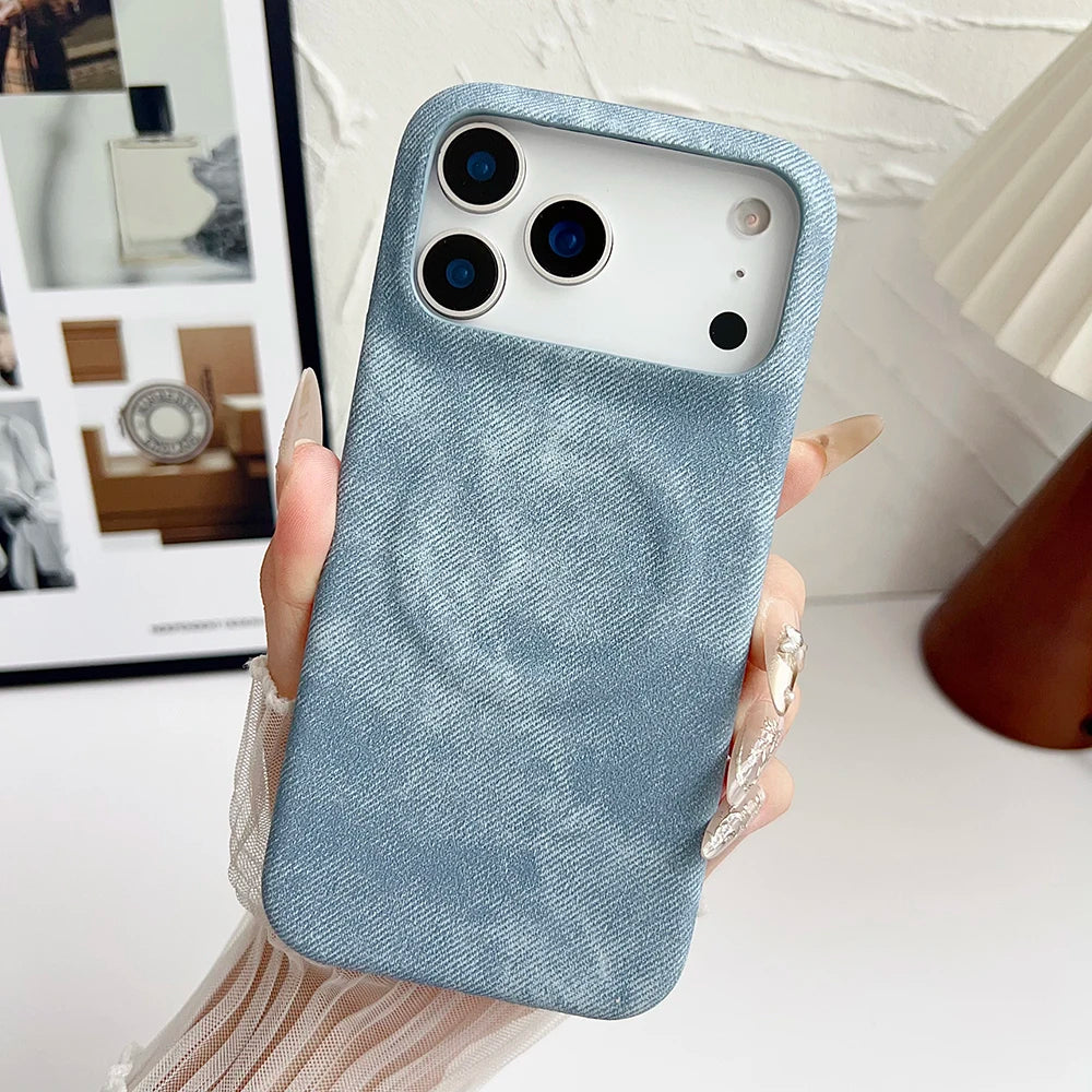 Elegant Denim Leather iPhone Case with MagSafe