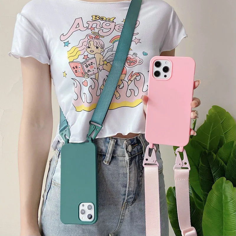 Crossbody Silicone iPhone Case with Lanyard Strap