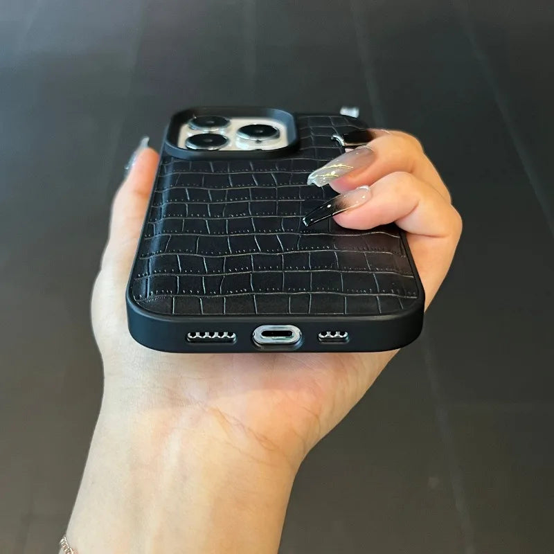 Funda de piel sintética antigolpes con textura de cocodrilo vintage para iPhone