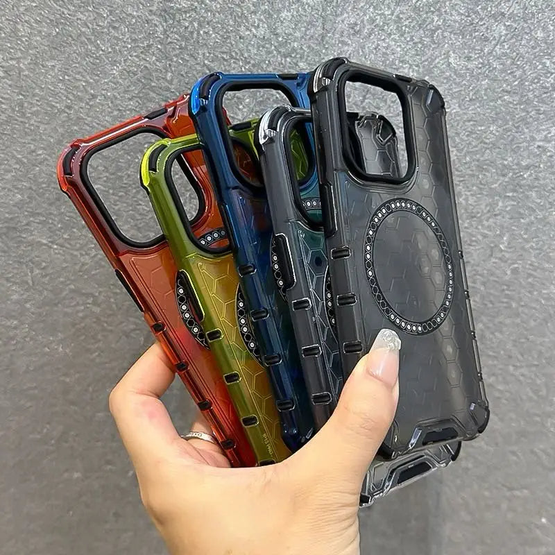Funda para iPhone con carga inalámbrica y ventilación tipo panal