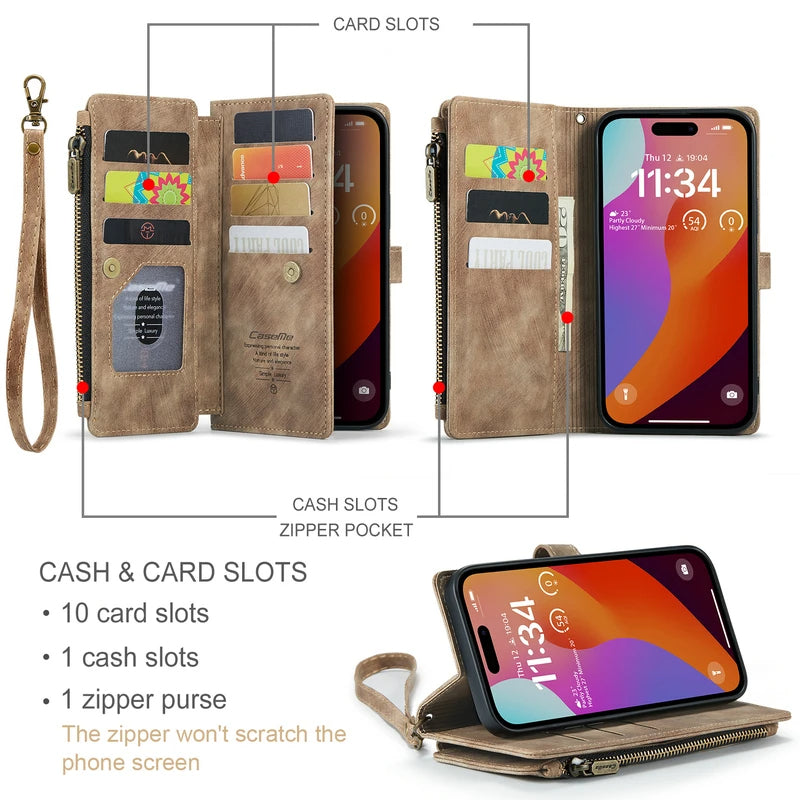 Funda de piel premium tipo cartera para iPhone con cierre magnético