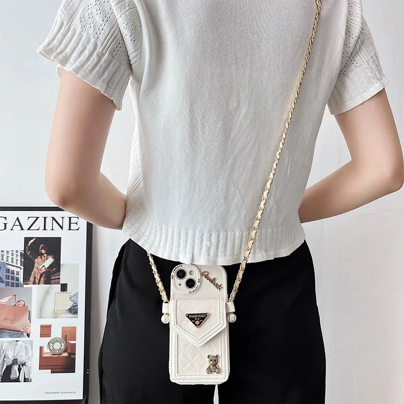 Bling Diamond Bear Crossbody iPhone Case with Strap