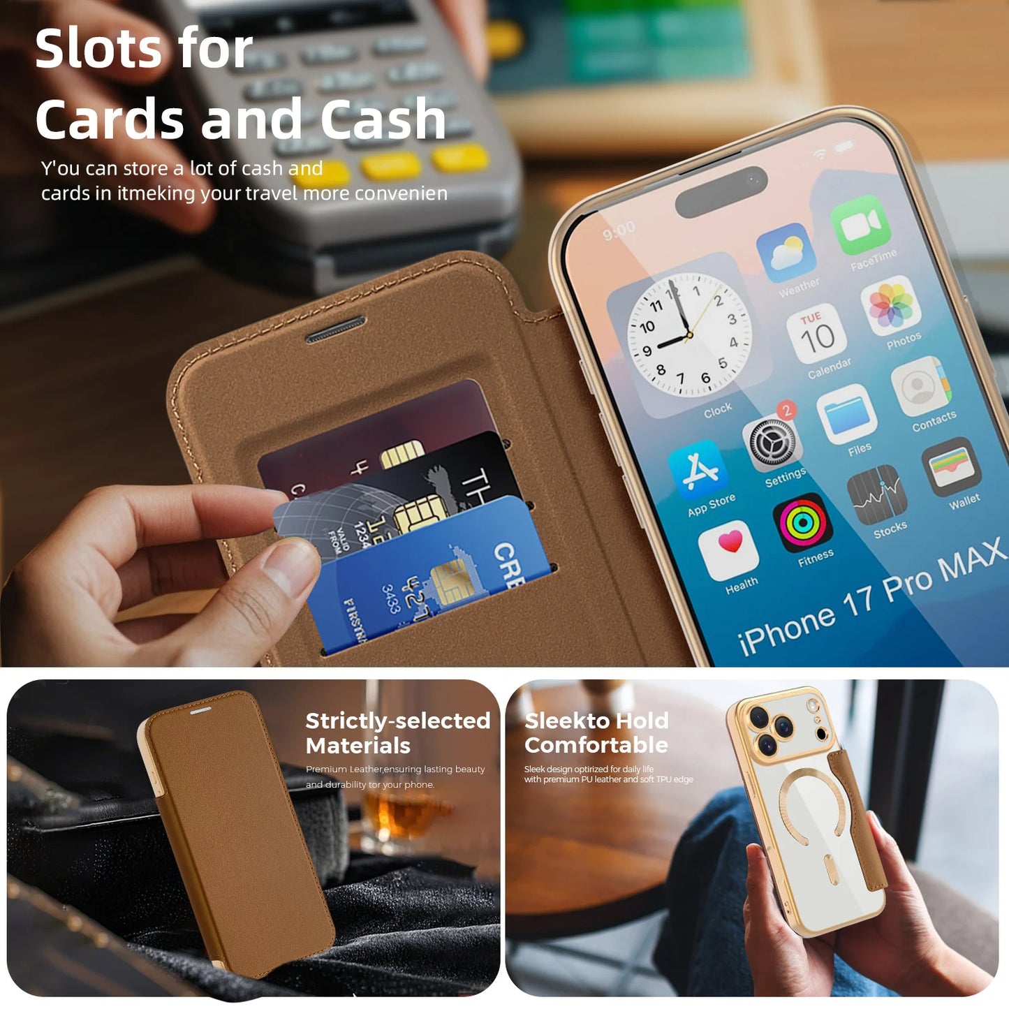 Elegant Flip Leather MagSafe iPhone Wallet Case