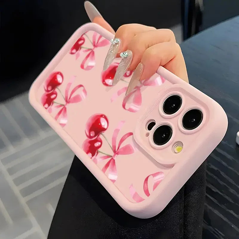 Funda de silicona para iPhone con estampado de cerezas a prueba de golpes