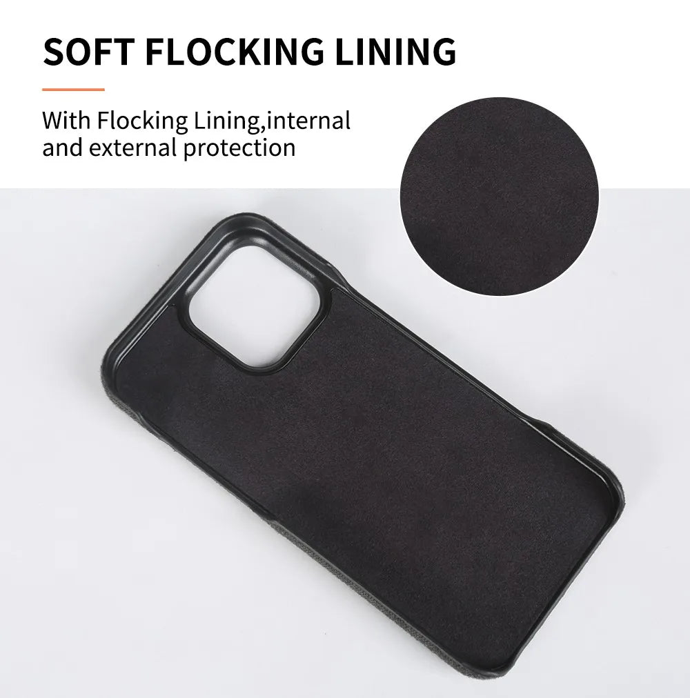 Funda vintage de cuero y tela para iPhone con ranura para tarjetas