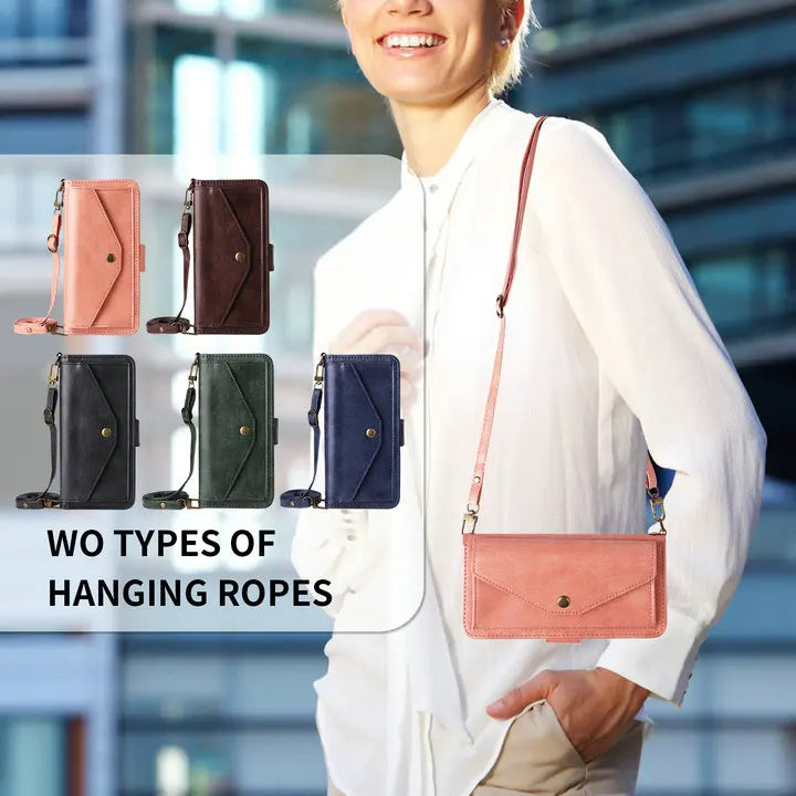 Multifunction iPhone Wallet Case with Shoulder Strap