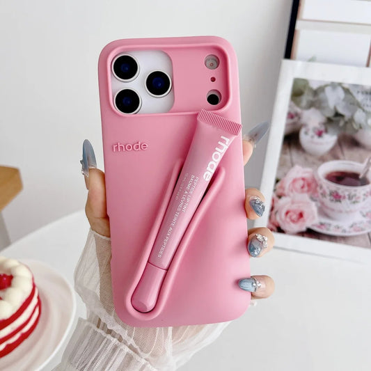 Soft Silicone iPhone Case with Lip Gloss Holder