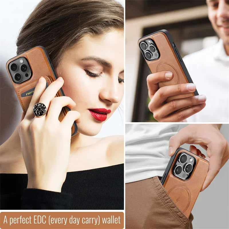 Detachable MagSafe Leather iPhone Case with Card Slots