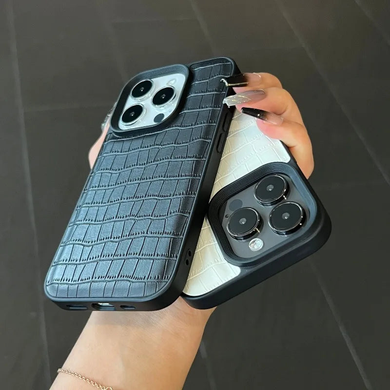 Funda de piel sintética antigolpes con textura de cocodrilo vintage para iPhone