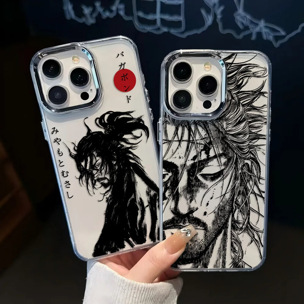 Funda transparente para iPhone inspirada en Vagabond con ilustraciones de samuráis