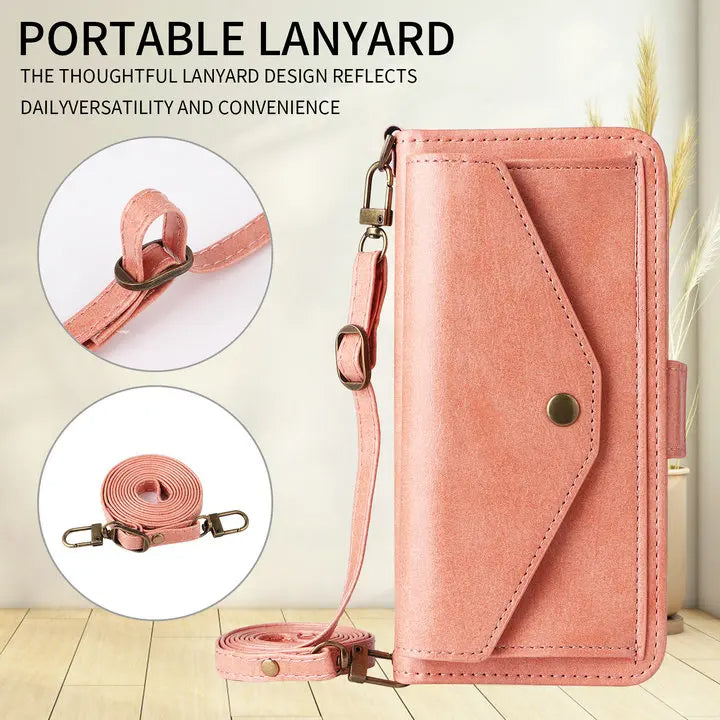 Multifunction iPhone Wallet Case with Shoulder Strap