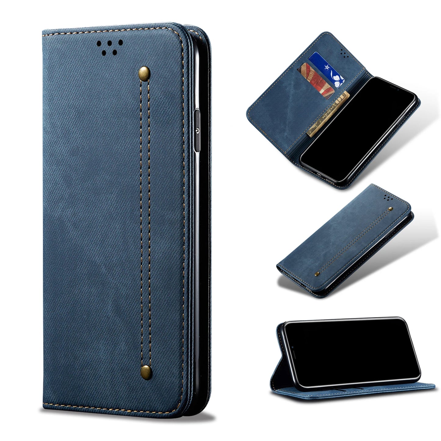 Denim Texture Leather iPhone Wallet Flip Case