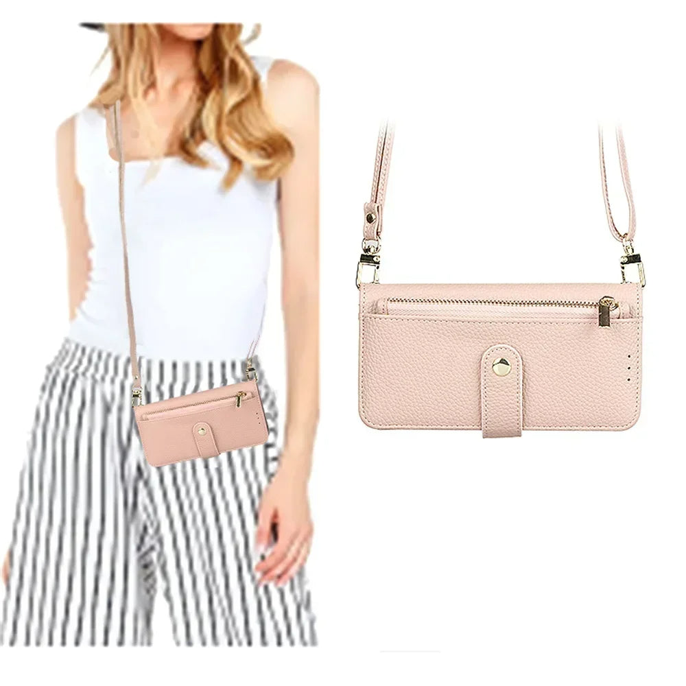 Funda tipo cartera para iPhone con correa para la muñeca y el hombro