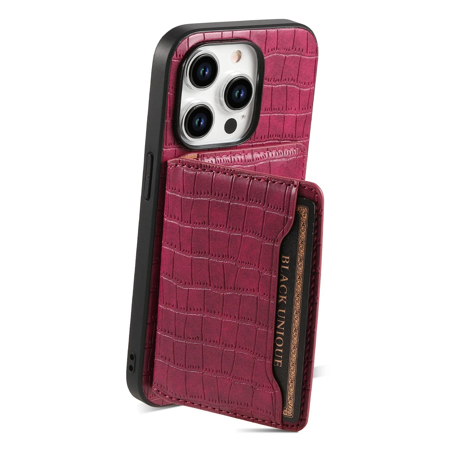 Elegant Croc Leather iPhone Wallet Case with Card Holder