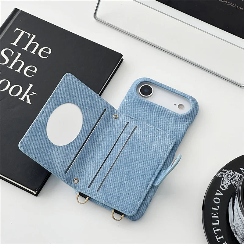 Funda cruzada antigolpes para iPhone con textura vaquera