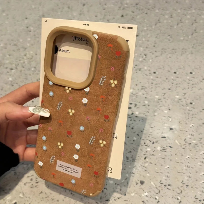 Nature-Inspired Leather iPhone Case with Floral Pattern