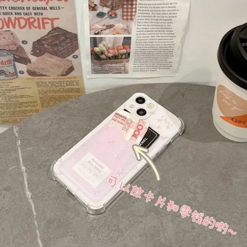Soft TPU Aesthetic Floral iPhone Card Wallet Case