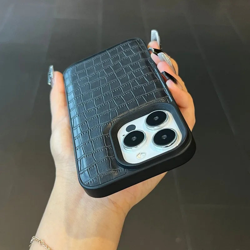 Funda de piel sintética antigolpes con textura de cocodrilo vintage para iPhone