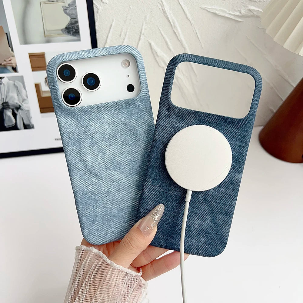 Elegant Denim Leather iPhone Case with MagSafe