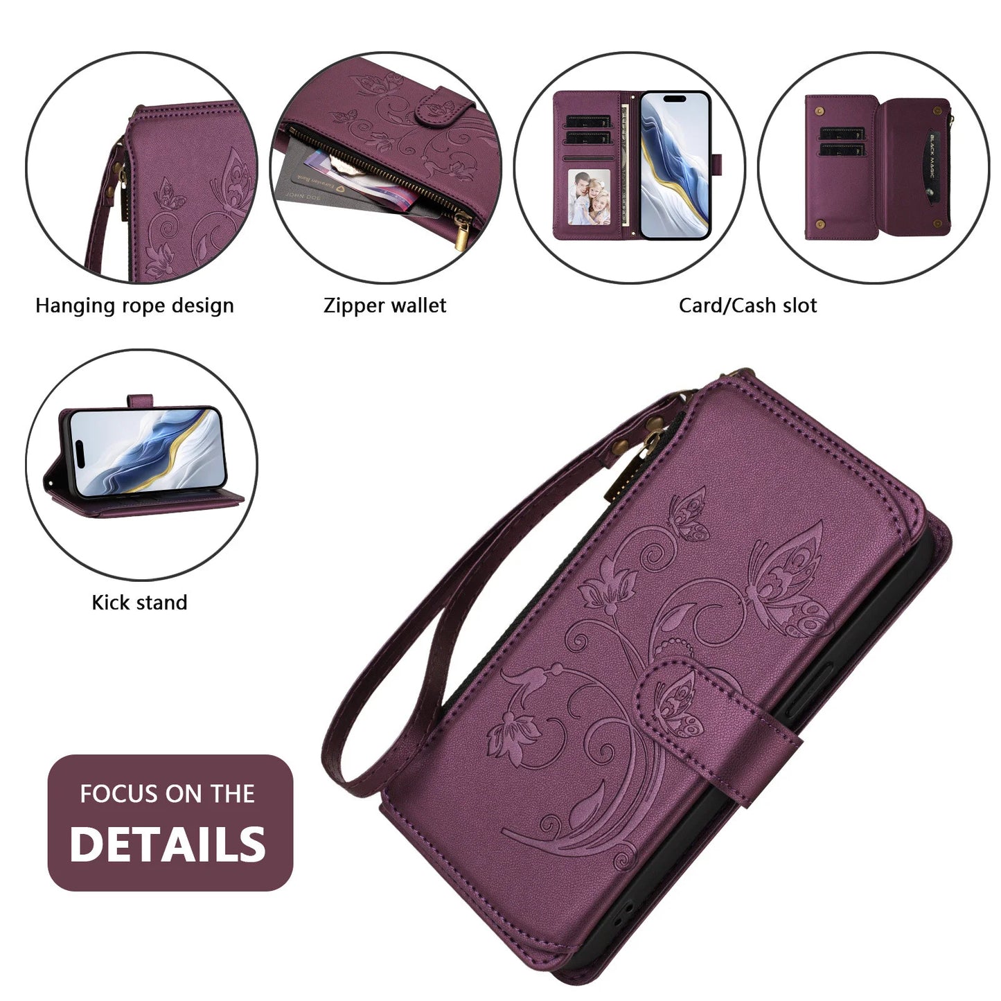 Elegant iPhone Flip Wallet Case with Floral Design