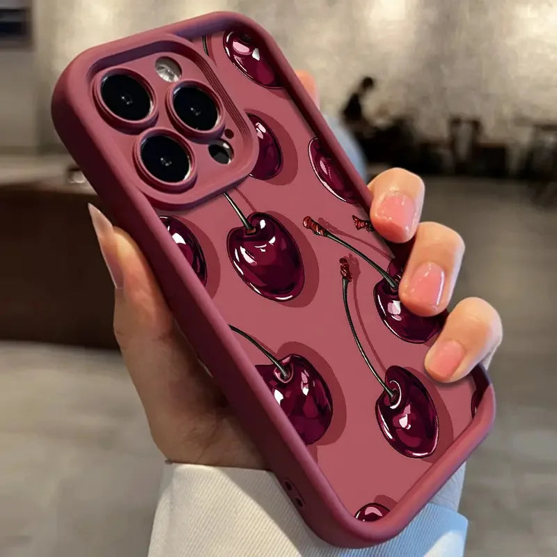 Funda de silicona para iPhone con estampado de cerezas a prueba de golpes