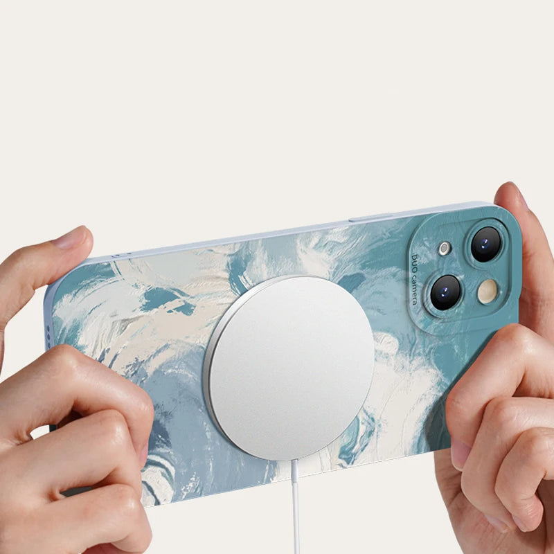 Funda protectora de silicona mate para iPhone con diseño de acuarela