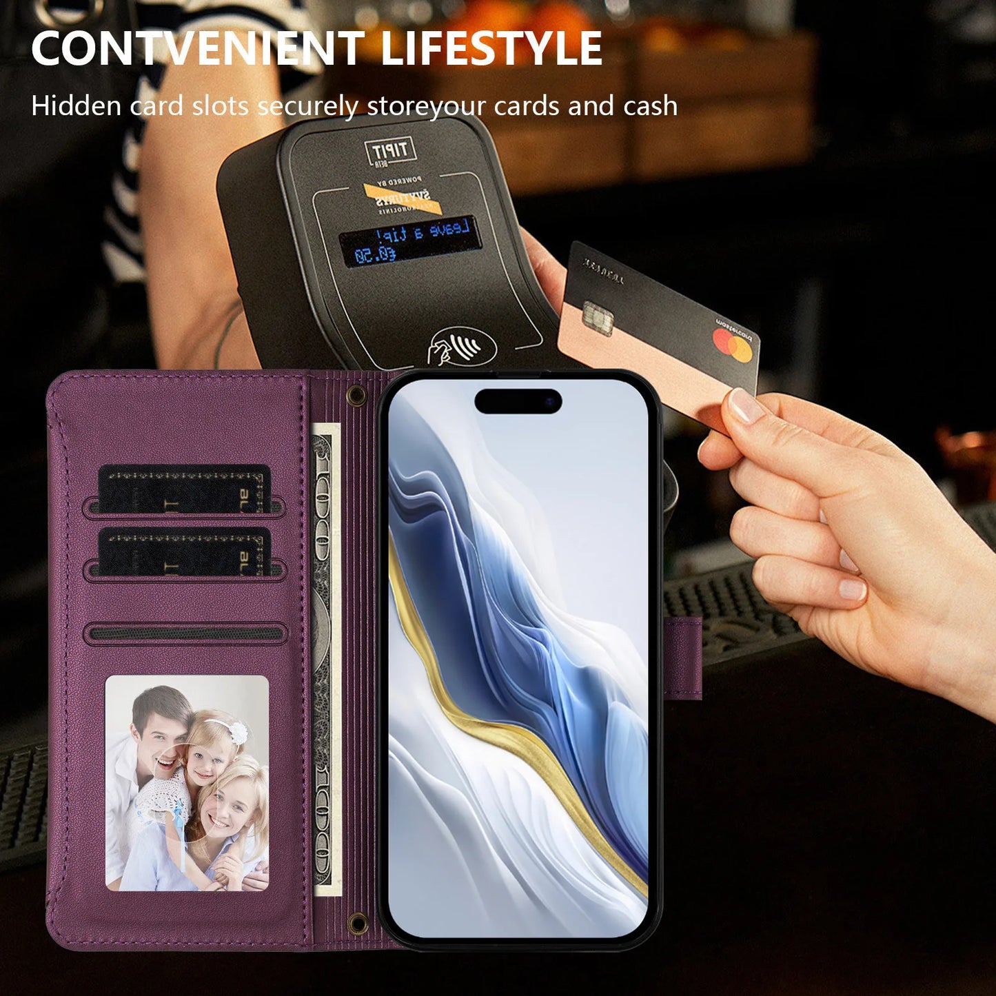 Elegant iPhone Flip Wallet Case with Floral Design