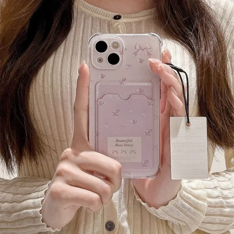 Soft TPU Aesthetic Floral iPhone Card Wallet Case