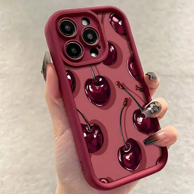 Funda de silicona para iPhone con estampado de cerezas a prueba de golpes